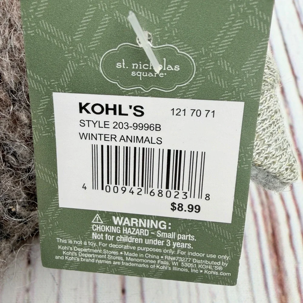 St Nicholas Square Winter White Owl Ornaments Set of 3 Grey Knit Fabric